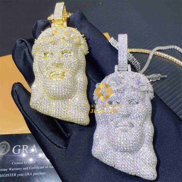 

iced out fire sparkly man jewelry hip hop pendant 925 silver yellow gold plated vvs1 pear moissanite diamond jesus pendant