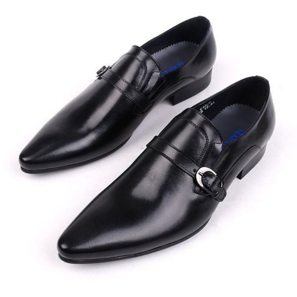 

mens pointed toe loafers leather shoes genuine leather elegant wedding party casual dress shoes buckle brown black oxford shoe