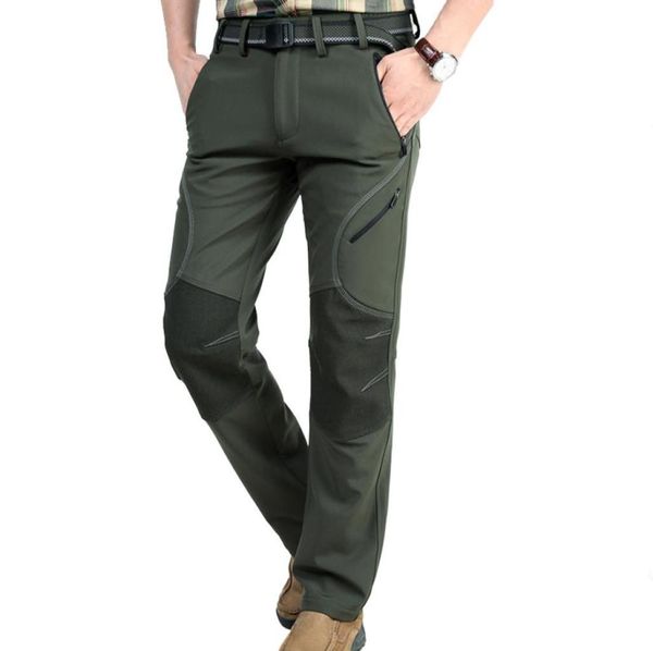 

new outdoor hiking pants softshell windproof fleece lined pants keep warm outing camping climbing waterproof trekking skiing male 2131628, Black;green