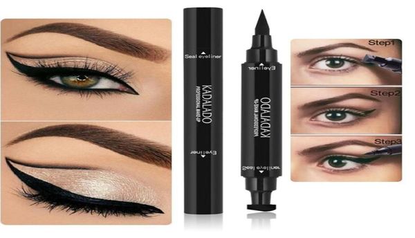 

1 pcs doubleheaded seal black eyeliner triangle seal eyeliner 2in1 waterproof eyes make kit with pen stamp1706537