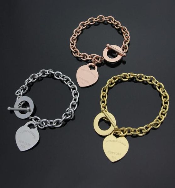 

fashionbrand pulseira stainless steel love t bracelet bangle rose gold plated heart forever love tag bangle jewelry for women4862179, Black