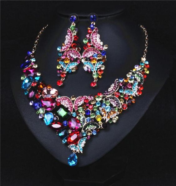 

excellent colors flower crystals jewelry 2 pieces sets necklace earrings bridal jewelry bridal accessories wedding jewelry t2232941706270, White