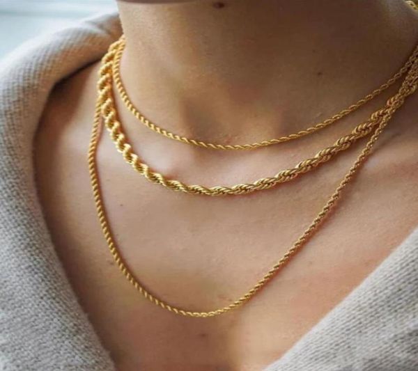 

2022 necklace for women gold plated rope chain stainless steel men golden fashion ed rope chains gift 2 3 5mm designer jewelr7788017, Silver