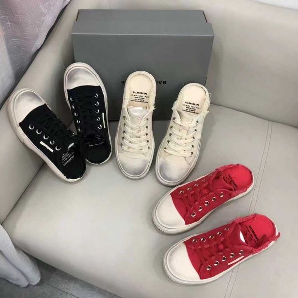 

2023 summer new paris low canvas shoes women's lace up slippers sports casual used dirty shoes, Black
