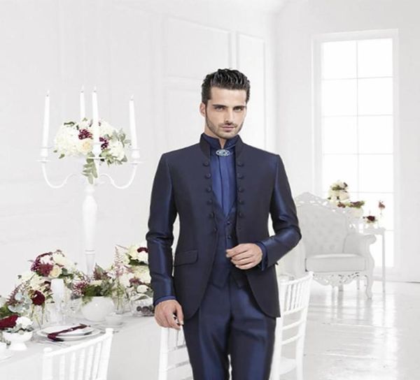 

new blue men suit handsome stand collar men039s wedding suit groom slim male blazer jacket suit with pants 3 piece jacketpants8405664, Black;gray