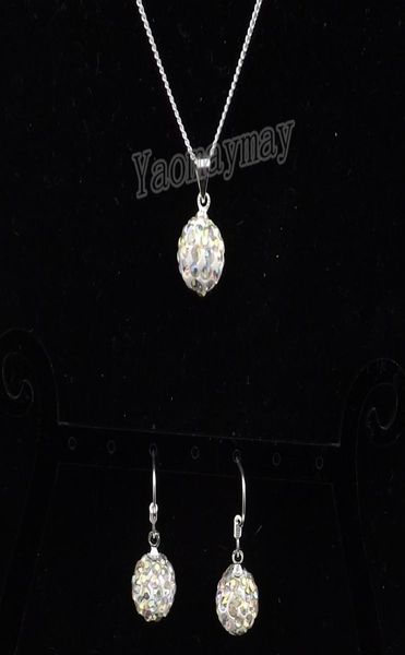 

ab clear disco ball pendant earrings and silver tone necklace crystal jewelry set 10 sets whole4442929