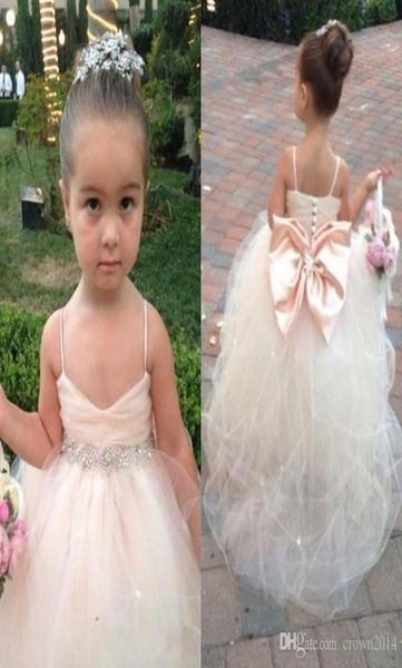 

2022 pageant dresses for girls with bow spaghetti straps flower girl dresses white ivory champagne kids ball gowns wedding sash be3181190, White;red