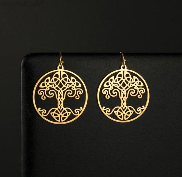 

skyrim gold color vintage earrings viking tree of life stainless steel round drop earring 2022 fashion jewelry gift for women l2207490759, Silver