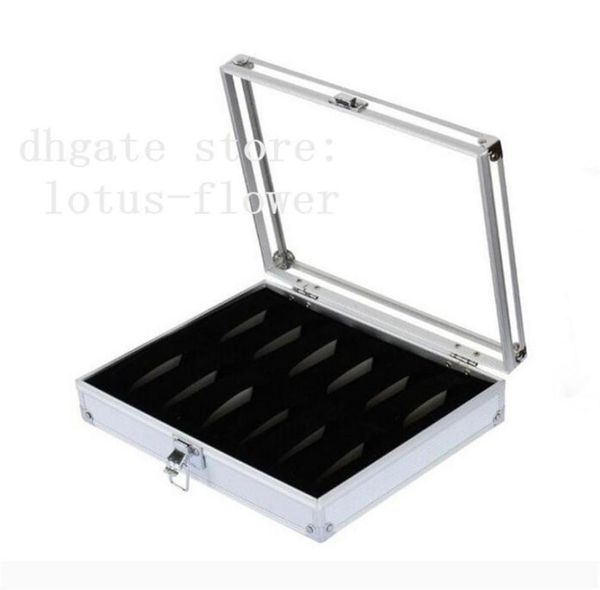 

professional boxes 12 grid slots jewelry watches display storage square box case aluminium suede inside container organizer347v2203009, Black;blue