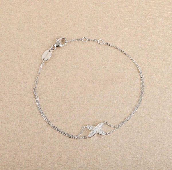 

s925 silver charm corss style bracelet with diamonds for women wedding jewelry gift have stamp in two colors plated ps823615678611172446, Golden;silver