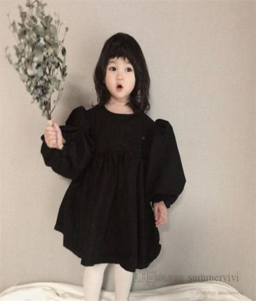 

2022 spring kids puff sleeve princess dresses ins baby girls double breasted loose black dress children clothing q36426596438, Red;yellow