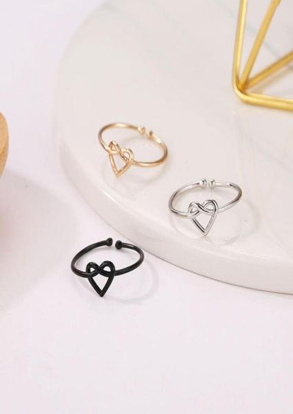 

30pcslot korean tied hollow heart rings metal alloy cross love ring for women female silver opening adjustable hand jewelry acces4113685, Golden;silver