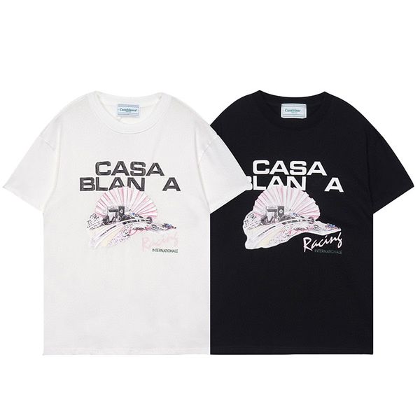 

23ss mens summer new 100% organic cottoncasa sport poolside t-shirt casual organic cotton t-shirt with screen printed artwork shorts sleeve, White;black