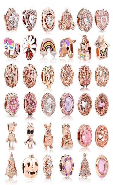 

new popular 925 sterling silver rose gold ladybug rainbow unicorn robot big hole beads for original pandora charm bracelet diy wom5182709, Bronze;silver