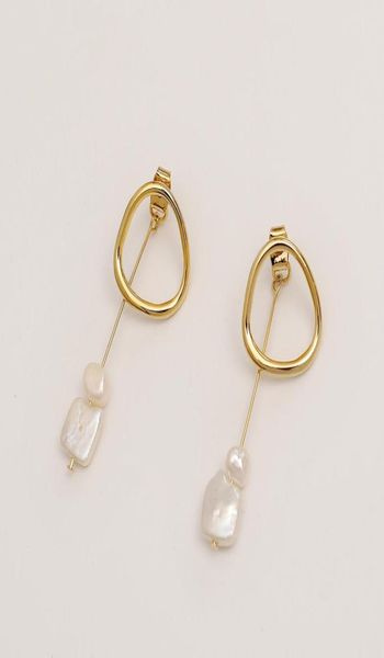 

brand luxury freshwater pearl geometric s925 silver needle dangle earrings jewelry korean temperament women 18k gold plated delica7464393