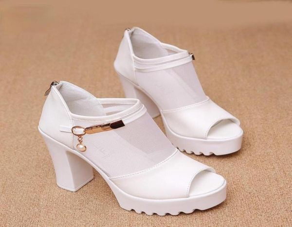 

dress shoes 2021 women sandals square high heel summer woman pumps flower net hollow peep toe gladiator size 35392230308, Black