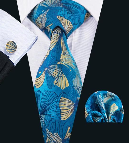 

whole italian silk necktie set blue floral tie hanky cufflinks gift set for father brother and friends n16375461894, Black;blue