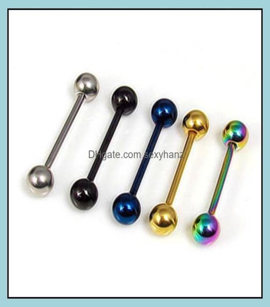 

tongue rings body jewelry 316l stainless steel piercing for women barbell shiny metal ball piercings bar cute dzrse9224818, Silver