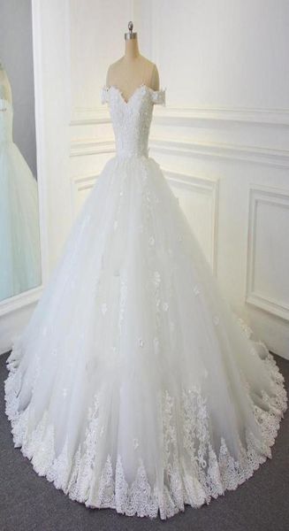 

lace ball gown wedding dresses vintage arabic offtheshoulder beads handmade flowers wedding bridal gowns real picture7067125, White