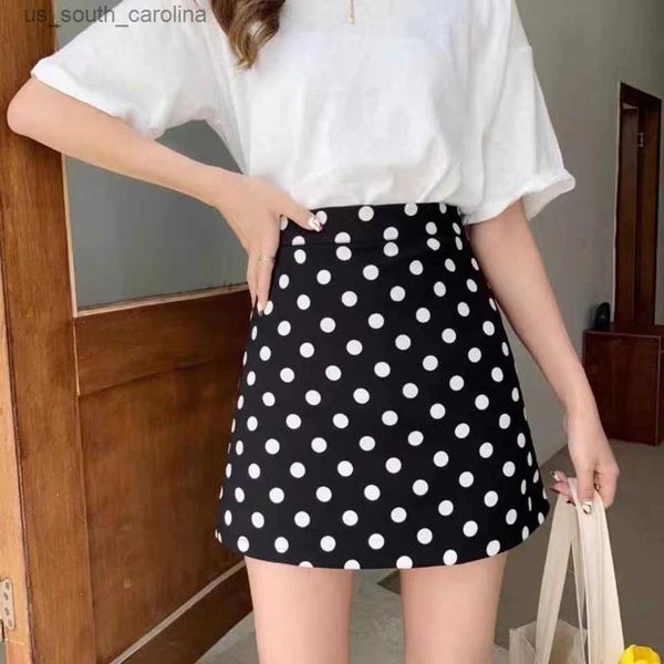 

skirts summer new women dot print thin short a line mini dress y2k female high waist slim fit hip wrap korean vintage skirts l230522, Black