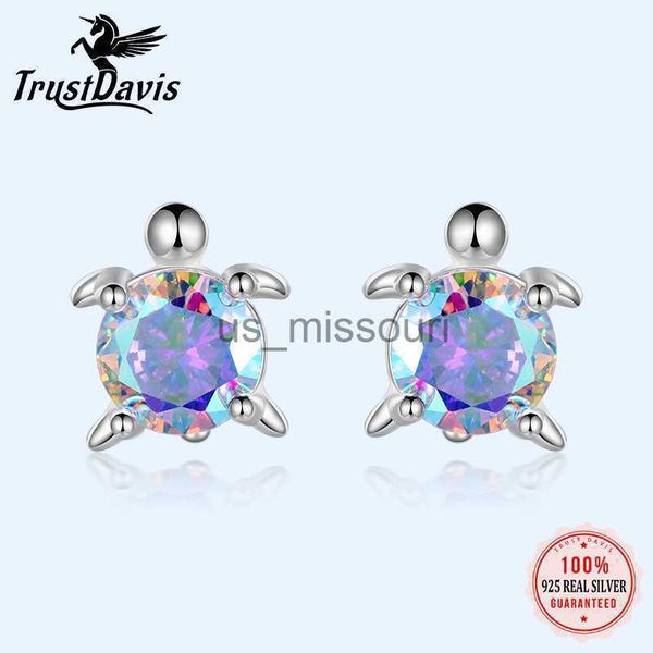 

stud trustdavis real s999 sterling silver kids fashion tortoise cz screw stud earrings for daughter girls fine jewelry gift df2019 j230529 j, Golden;silver