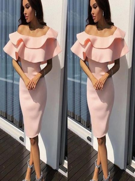 

new blush pink sheath homecoming dresses off shoulder ruched ruffles knee length cocktail dresses short prom dress party gowns6568702, Blue;pink