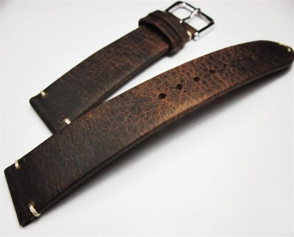 

18mm 19mm 20mm 21mm 22mm handmade thin vintage crazy horse genuine leather watchband wristband brown watch straps192y7302496, Black;brown