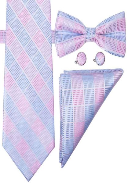 

hitie pink blue mens tie stripe jacquard woven silk bow tie with handkerchief cufflinks for mens wedding suit lh0715 d07037115041, Black;blue