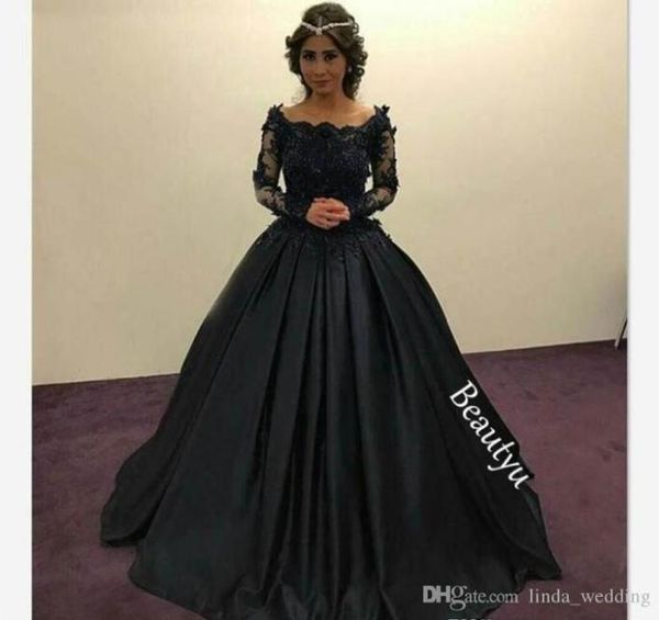 

2019 graceful black princess evening dress long sleeves lace appliques formal holiday wear prom party gown custom made plus size2985422, Black;red