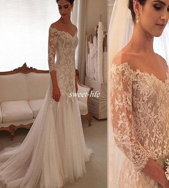 

vintage 2020 wedding gowns sheath lace tulle sheer neck custom made bridal dress vestido de noiva princess wedding dresses4676466, White