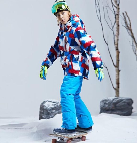 

children thermal ski suit waterproof pantsjacket boy girl winter sports windproof quality kid skiing and snowboard 2pcs suits lj207268564, Blue;gray