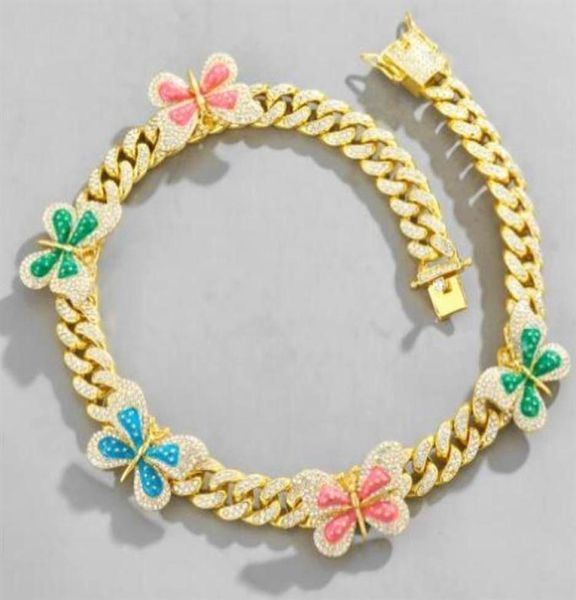 

anklets jewelrywhole summer beach iced out 5a cz 10mm miami cuban link chain sier color anklet for women hip hop jewelry drop deli9266161, Red;blue