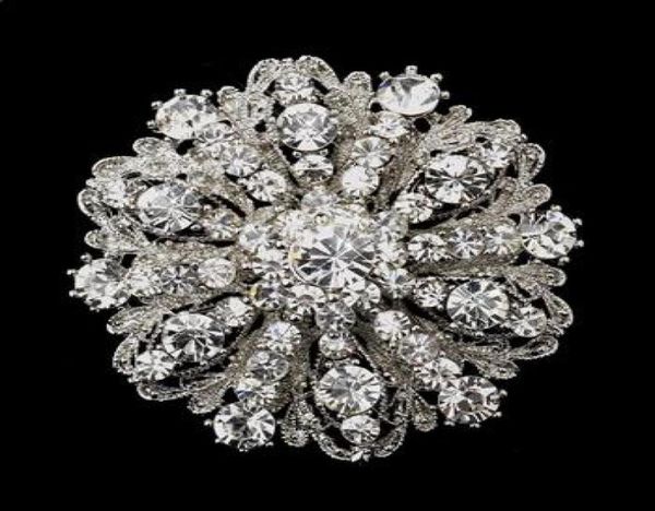 

2 inch vintage style rhodium silver tone large size flower rhinestone diamante crystal brooch for women7813491, Gray