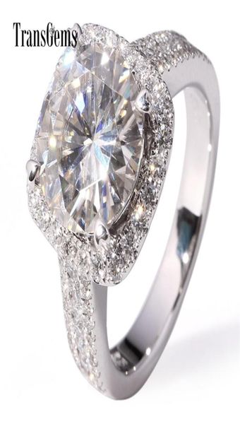 

transgems 5 carat lab moissanite wedding halo ring moissanite accents solid 14k white gold for women diamond y2006202137051, Slivery;golden