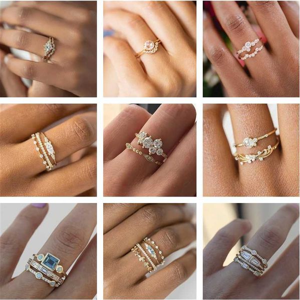 

band rings new fashion girl jewelry 2/3/4 piece ring inlaid rhinestone zircon glass luxury jewelry wholesale and retail aa230530, Silver