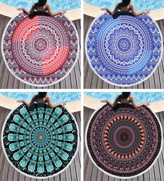

multifunction shawl sunscreen beach towel wrapped beach mat wall bohemian round beach tapestry summer dress swimwear blanket c4067894, Blue;gray