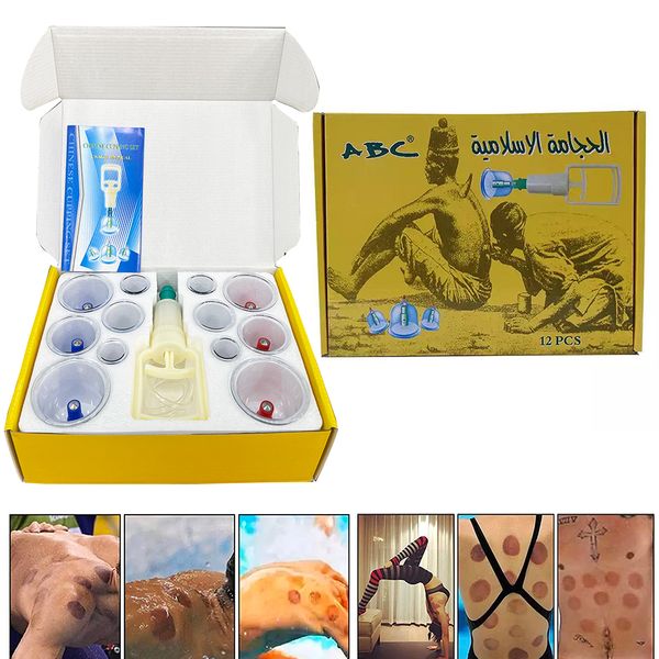 

selling body vacuum cupping machine 12 cans cups chinese vacuum cupping kit pull out vacuum apparatus therapy relax massagers curve suction