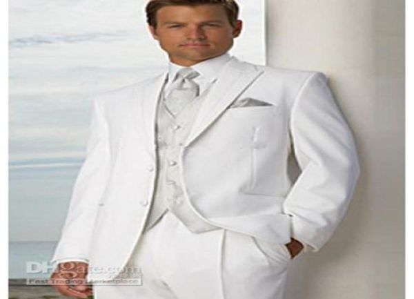 

new selling two buttons peak lapel white groom tuxedos groomsmen men wedding suits prom clothing jacketpantsvesttie 3587069088, Black;gray