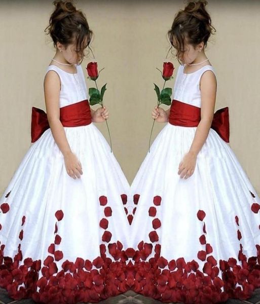 

fabulous junior girl wedding dress long white and dark red burgundy flower girl039s dresses with oversize bow sash petals floor8363227080, White;blue