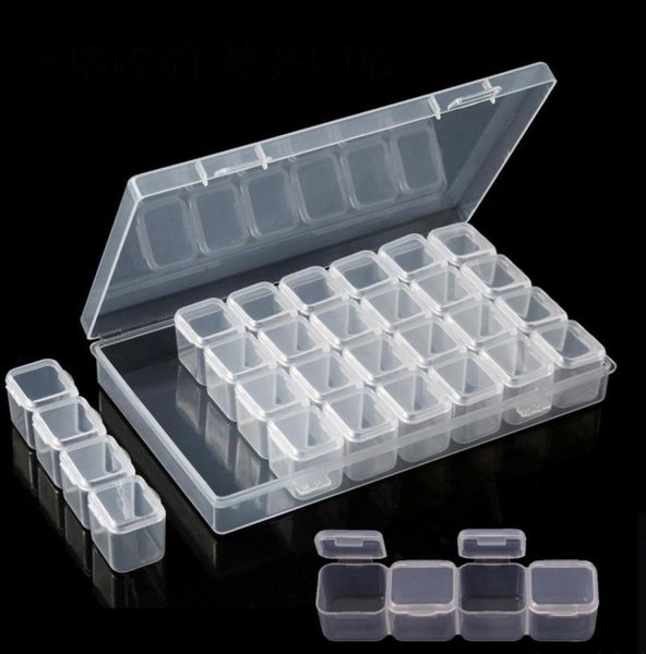 

28 grid plastic empty storage box nail art accessories tools nails stones display clear box case strass beads deco contaniers6279778