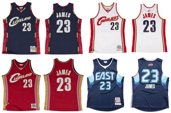 

23 james basketball jersey s-6xl mitchell & ness 2003-04 08-09 mesh hardwoods classics men women kids retro jersey, Black;red