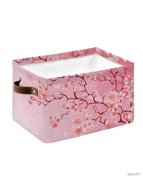 

basket pink cherry blossom flowers butterfly laundry basket square toys folding organizer bucket waterproof big storage basket home
