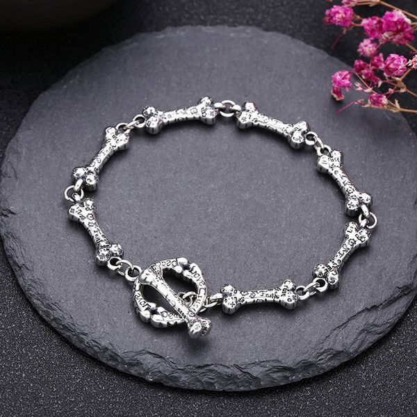 

creative bones link chain bracelets toggle clasp solid 925 sterling silver bracelet vintage handmade designer mens womens fashion jewelry ac, Black