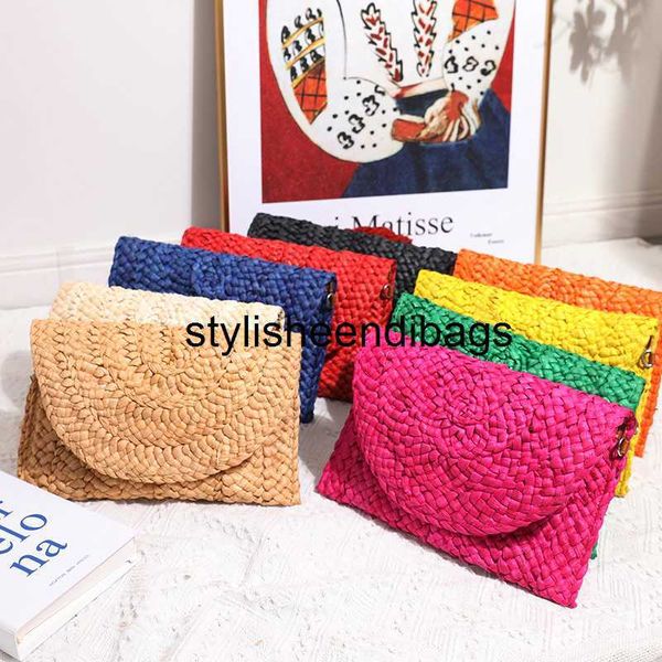 

stylisheendibags totes corn husk weave dinner clutch bag women's fashion simple solid straw large purse woman summer casual vacation la