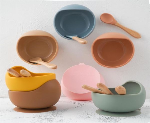 

muslinlife silicone baby feeding set waterproof spoon nonslip feedings silicone bowl tableware teeth baby feeding supplies lj20123373082