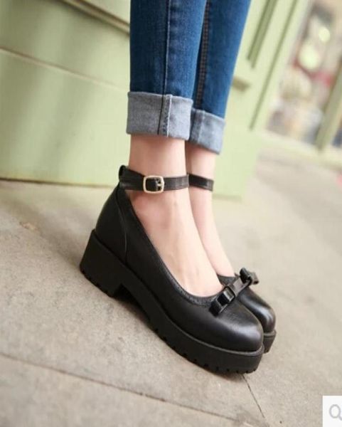 

japanese wild single shoes bow lolita women039s shoes shallow mouth mary jane shoes student5382201, Black