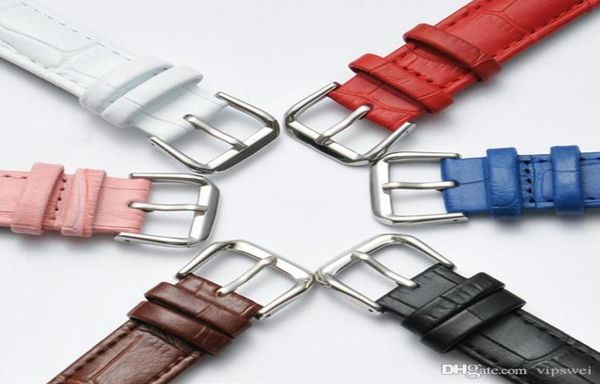 

fashion slub embossed leather watch bands strap push needle buckle 6 colors blue red pink white brown black steel clasp wat6428758, Black;brown