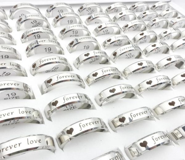 

whole 100pcslot stainless steel band rings for men women silver romantic forever love fashion jewelry couple gift engagement 5216846