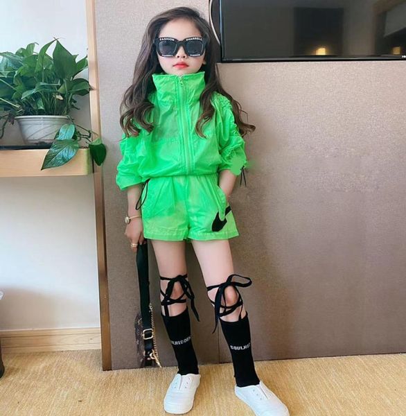 

girls summer sun protection clothing sets children fashion hoddiesshorts 2pcs tracksuits for baby girl kids casual jogging suit6459523, White