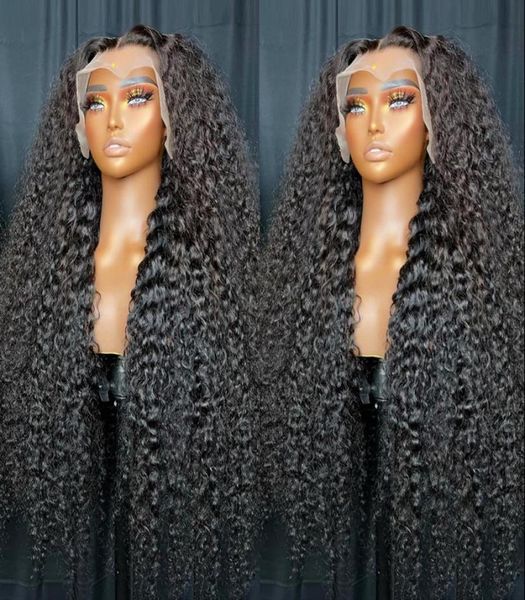 

lace wigs 40 inch peuvian 13x6 deep wave front human hair water curly frontal wig for women pre pluckedlace5259771, Black;brown